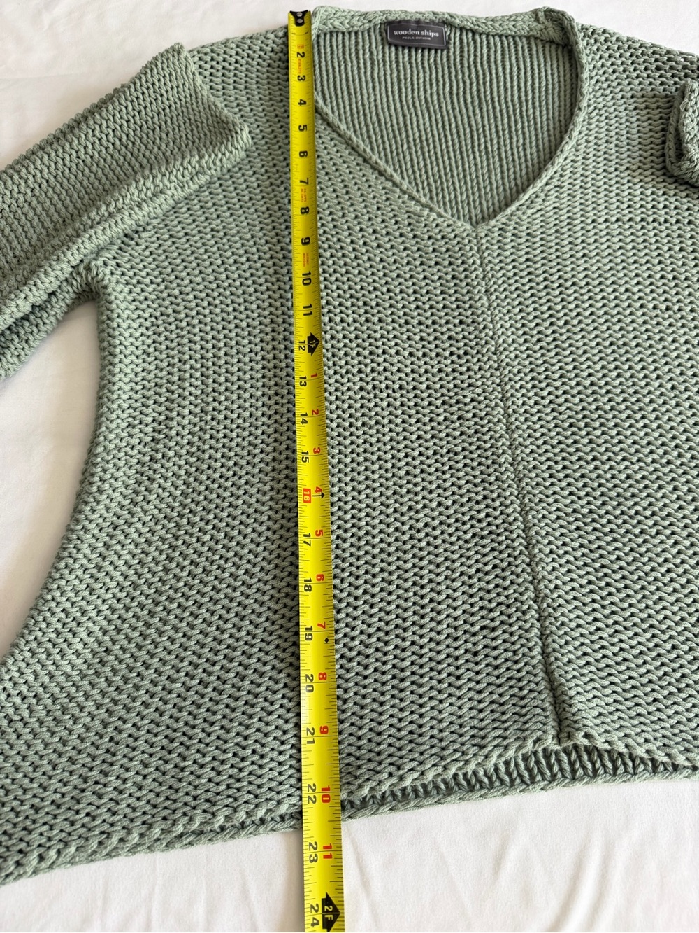 Wooden Ships Sea Foam Green V-Neck Open Knit Pullover Lightweight Sweater - Picture 14 of 14